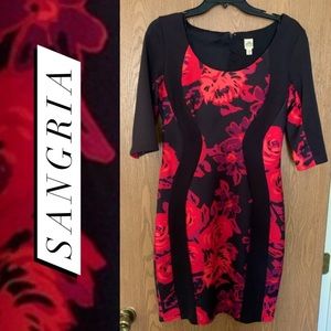 Sangria Black, Red Floral Dress